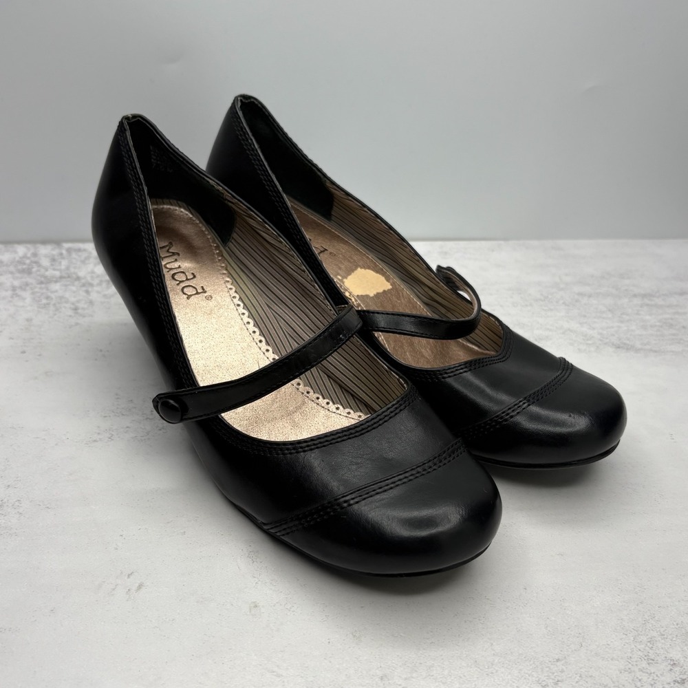 VTG Mudd Elyssa Mary Jane Pumps 7.5 Black Faux Leather Grunge Dark Academia